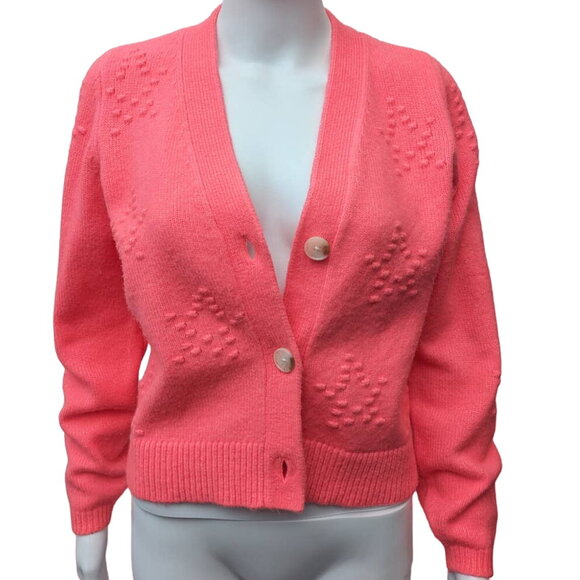 Loft Cardigan Size XS Barbiecore Concert Brunch Party Bright Pink Star Picnic - Picture 1 of 11